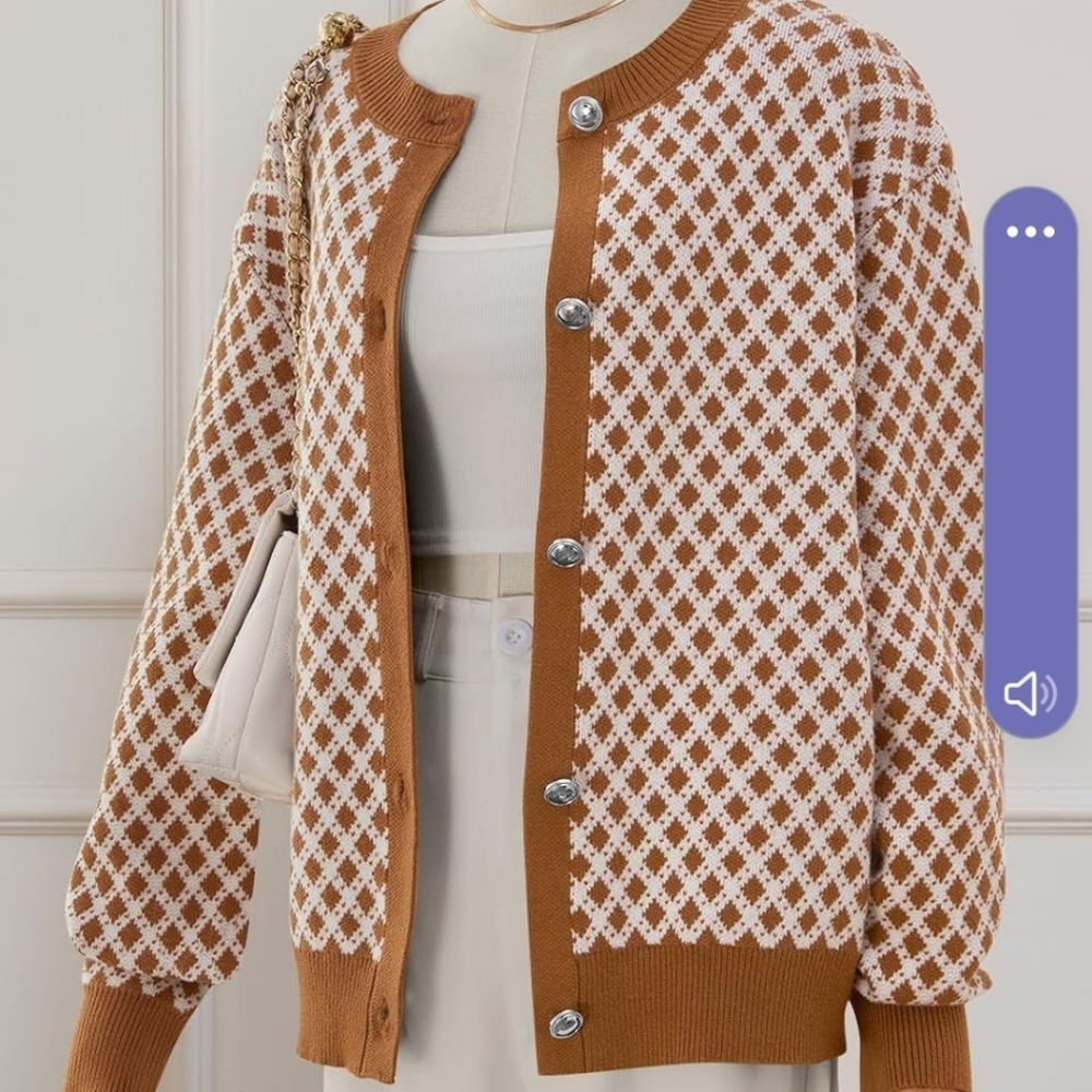 MEROKEETY Women's Lightweight Oversized Checkered Cardigan NWT SIZE S - Picture 1 of 9